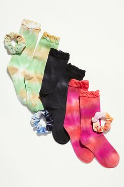 Tie-Dye Scrunchie Sock Set by High Heel Jungle at Free People, Pink / Orange, One Size