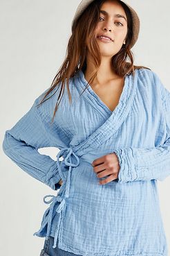 Solid Wrap Top Double Cloth Top by CP Shades at Free People, French Blue, S