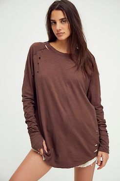 Arden Destructed Tee by We The Free at Free People, Light Bark, XS