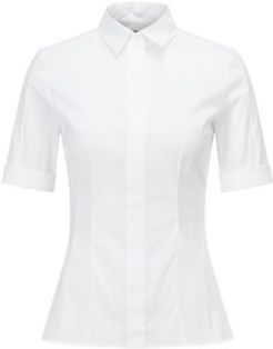 HUGO BOSS - Slim Fit Cotton Blend Blouse With Mock Placket - White