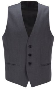 HUGO BOSS - Slim Fit Waistcoat In Virgin Wool - Dark Grey