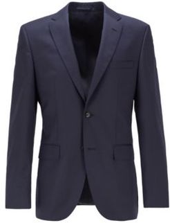HUGO BOSS - Regular Fit Virgin Wool Jacket With Amf Stitching - Dark Blue