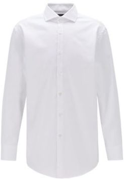 HUGO BOSS - Slim Fit Shirt In Structured Cotton With Spread Collar - White