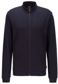 HUGO BOSS - Regular Fit Zip Through Sweatshirt In Mercerized Cotton - Light Blue
