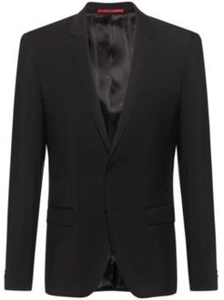 BOSS - Extra Slim Fit Jacket In Virgin Wool Stretch Poplin - Black