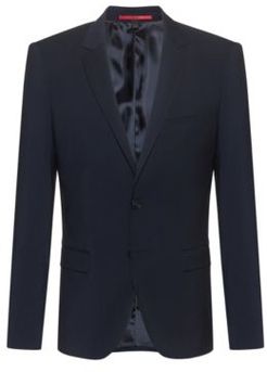 BOSS - Extra Slim Fit Jacket In Virgin Wool Stretch Poplin - Dark Blue