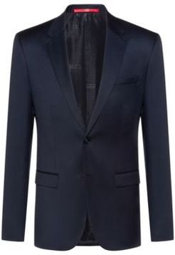 BOSS - Extra Slim Fit Jacket In Yarn Dyed Virgin Wool - Dark Blue
