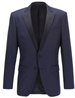 HUGO BOSS - Slim Fit Virgin Wool Jacket With Silk Details - Dark Blue