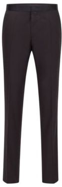 HUGO BOSS - Slim Fit Formal Pants In Virgin Wool With Silk Trims - Black