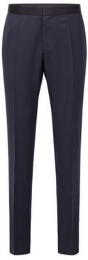 HUGO BOSS - Slim Fit Formal Pants In Virgin Wool With Silk Trims - Dark Blue