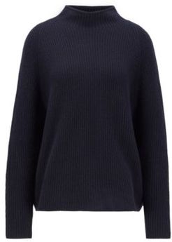 HUGO BOSS - Relaxed Fit Sweater In Pure Cashmere With Funnel Neck - Light Blue