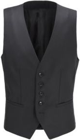 HUGO BOSS - Tailored Slim Fit Waistcoat In Virgin Wool - Black