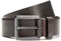 BOSS - Leather Belt With Matte Gunmetal Hardware - Dark Grey