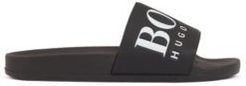 HUGO BOSS - Italian Made Rubber Slide Sandals With Contrast Logo - Black