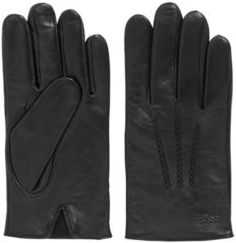 HUGO BOSS - Lambskin Nappa Leather Gloves With Elastic Insert - Black
