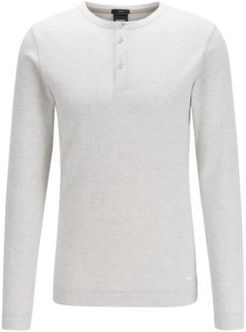 HUGO BOSS - Slim Fit Henley T Shirt In Heather Waffle Cotton - White