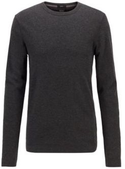 HUGO BOSS - Slim Fit T Shirt With Long Sleeves In Waffle Cotton - Black