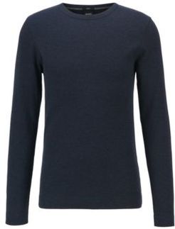 HUGO BOSS - Slim Fit T Shirt With Long Sleeves In Waffle Cotton - Dark Blue