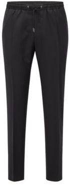 HUGO BOSS - Slim Fit Pants In Virgin Wool With Drawstring Waist - Black