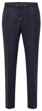 HUGO BOSS - Slim Fit Pants In Virgin Wool With Drawstring Waist - Dark Blue