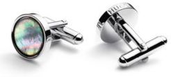 BOSS - Round Polished Metal Cufflinks With Mother Of Pearl Inlays - Dark Grey