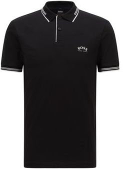 HUGO BOSS - Slim Fit Polo Shirt In Stretch Piqu With Curved Logo - Dark Grey