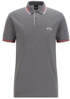 HUGO BOSS - Slim Fit Polo Shirt In Stretch Piqu With Curved Logo - Dark Grey
