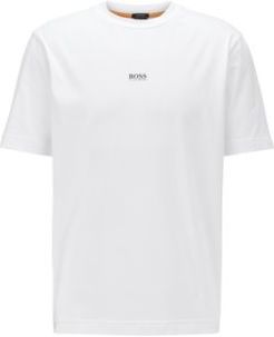 HUGO BOSS - Relaxed Fit T Shirt In Stretch Cotton With Layered Logo - White