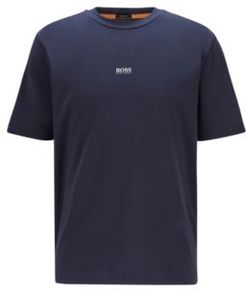 HUGO BOSS - Relaxed Fit T Shirt In Stretch Cotton With Layered Logo - Dark Blue
