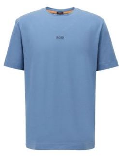 HUGO BOSS - Relaxed Fit T Shirt In Stretch Cotton With Layered Logo - Light Blue