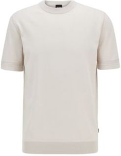 HUGO BOSS - Short Sleeved Knitted Sweater With Micro Structured Stripes - White