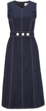 HUGO BOSS - Midi Length Dress In Crinkle Effect Cotton - Light Blue
