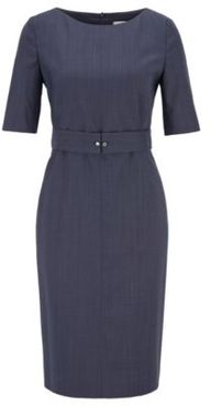 HUGO BOSS - Wool Blend Checked Dress With Belt Detail - Patterned