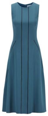 HUGO BOSS - Sleeveless Dress In Satin Back Crepe With Lustrous Stripes - Dark Blue