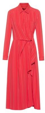 BOSS - Striped Shirt Dress With Wrap Effect Front - Red