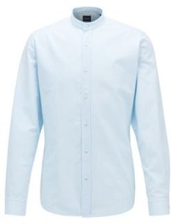 HUGO BOSS - Regular Fit Shirt In Mini Structured Stripe With Stand Collar - Light Blue