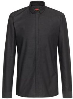 BOSS - Extra Slim Fit Evening Shirt In Structured Canvas - Black