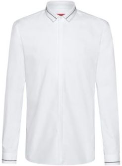 BOSS - Extra Slim Fit Cotton Shirt With Contrast Stripe Details - White