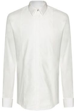BOSS - Slim Fit Dress Shirt With Tonal Checked Bib - White