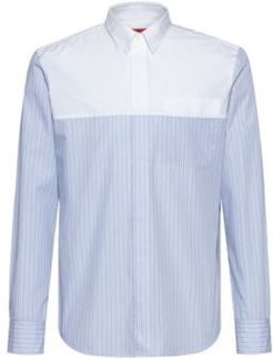 BOSS - Relaxed Fit Shirt In Cotton With Contrast Yoke - Light Blue
