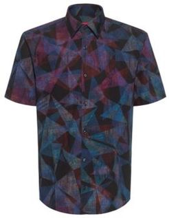 BOSS - Geometric Print Slim Fit Shirt In Cotton Canvas - Black