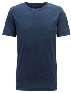 HUGO BOSS - Regular Fit T Shirt In Cotton With Sun Bleached Effect - Dark Blue