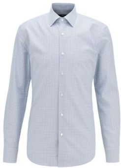 HUGO BOSS - Slim Fit Shirt In Dot Print Technical Twill - Light Blue