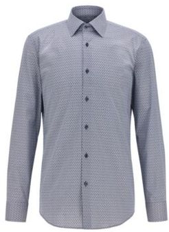 HUGO BOSS - Slim Fit Shirt In Seasonal Printed Stretch Cotton - Dark Blue