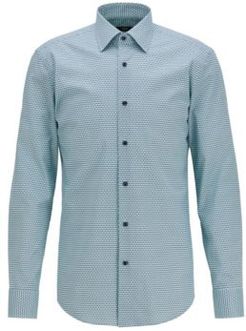 HUGO BOSS - Slim Fit Shirt In Stretch Cotton With Seasonal Print - Light Green