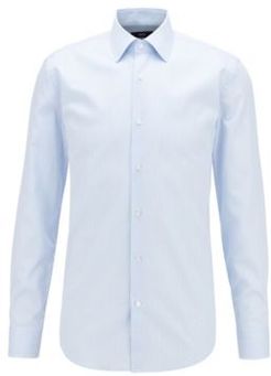 HUGO BOSS - Slim Fit Shirt In Striped Cotton With Aloe Vera Finish - Light Blue