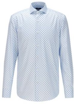HUGO BOSS - Slim Fit Shirt In Geometric Print Cotton With Fresh Active Finish - Light Blue