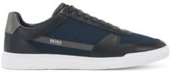 HUGO BOSS - Low Top Trainers In Leather And Mesh - Dark Blue