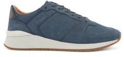 HUGO BOSS - Suede Trainers With Embossed Leather Trims - Dark Blue