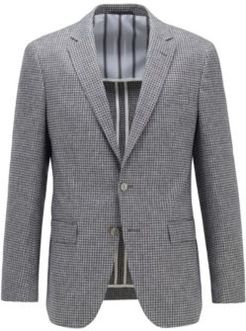 HUGO BOSS - Slim Fit Jacket In Patterned Fabric With Linen - Grey